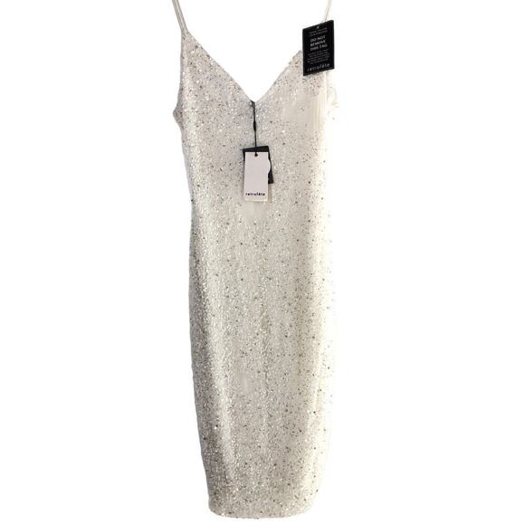 Retrofete Billie Dress Sleeveless Sequin Bodycon Knee Length Crystal White NWT M - Picture 5 of 16